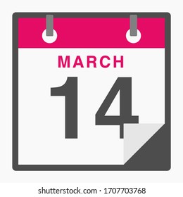 March 14th Flat icon calendar isolated on white background. Vector illustration