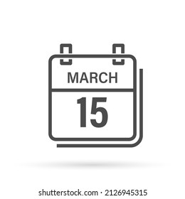 March 15, Calendar icon with shadow. Day, month. Flat vector illustration.