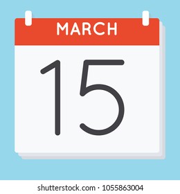 March 15. Calendar icon. Vector illustration in flat design isolated in blue background. Date and time, day, month.