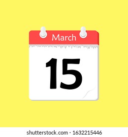 March 15 - Calendar Icon - Vector Illustration on a Yellow Background Design.
