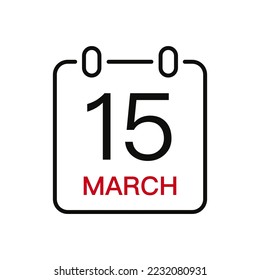 March 15 date on the calendar, vector line stroke icon for user interface. Calendar with date, vector illustration.