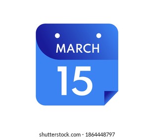 March 15 Date on a Single Day Calendar in Flat Style, 15 March calendar icon