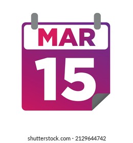 15 de marzo. Calendario de un solo día. ilustración plana minimalista en color púrpura. Pasos 10