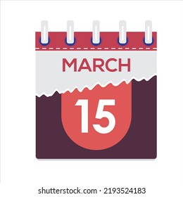 March 15. Vector flat daily calendar icon. Date and time, day, month. Holiday. Season. White Background