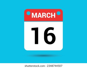 March 16 Calendar Date Flat Icon Day 16 Vector Illustration