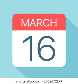 March 16 - Calendar Icon - Vector Illustration