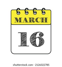 March 16 calendar icon. Vector illustration in flat style.