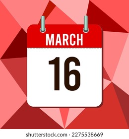 March 16, calendar vector illustration, isoleted on colorful monochromatic triangles background