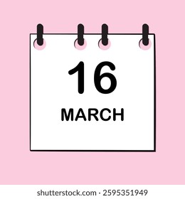 March 16. Daily Calendar icon for design. Simple design for business brochure, flyer, print media, advertisement. Easily editable.