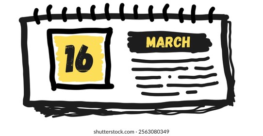 March 16th: Calendar Date Illustration