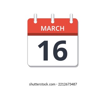 March, 16th calendar icon vector. Concept of schedule, business and tasks
