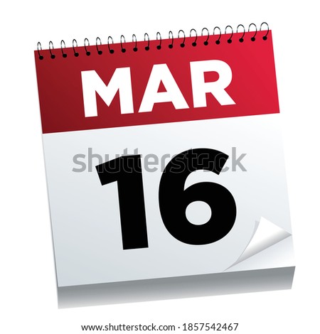 March 16th on a calendar page - illustrated.