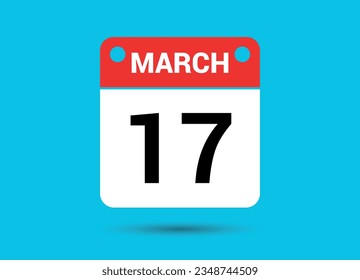 Marzo 17 Fecha Calendario Icono plano Día 17 Ilustración vectorial