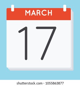 March 17. Calendar icon. Vector illustration in flat design isolated in blue background. Date and time, day, month.