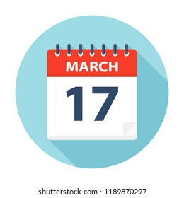 March 17 - Calendar Icon - Vector Illustration