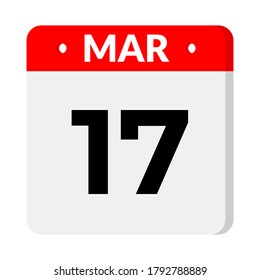 March 17 calendar icon, vector illustration