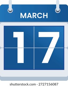 Diseño del ilustrador del Vector del icono del calendario del 17 de marzo. Calendario digital del 17 de marzo. Lista de comprobación, recordatorio, plano, solo día, Plantilla, martes