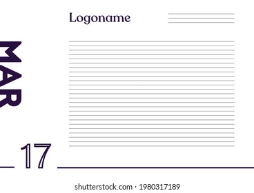 March 17 Calendar on notebook paper background with your logo