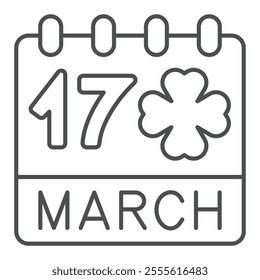 March 17 date clover isometric icon, saint Patrick day concept. Vector graphics. Calendar page day sign on white background, outline style icon for mobile or web design