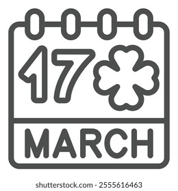 March 17 date clover line icon, saint Patrick day concept. Vector graphics. Calendar page day sign on white background, outline style icon for mobile or web design