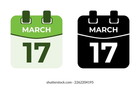 March 17 flat daily spiral calendar icon date vector image in matching color scheme. Suitable and perfect for design material, such as event or reminder. The best editable graphic resources.