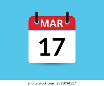 17. März. Flacher Icon-Kalender einzeln auf blauem Hintergrund. Datum und Monat, Vektorgrafik