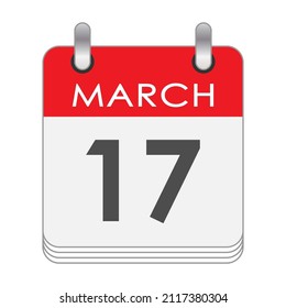 MARCH 17. A leaf of the flip calendar with the date of MARCH 17. Flat style.