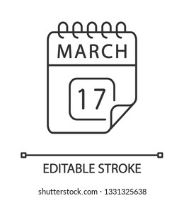 March 17 linear icon. Thin line illustration. Saint Patrick's Day. Calendar date. Contour symbol. Vector isolated outline drawing. Editable stroke