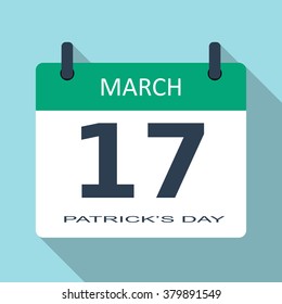 March 17. Patricks day. Vector flat daily calendar icon. Date and time, month. Holiday. Modern simple sign template for web site and mobile app illustration.
