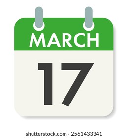 MARCH 17. Saint Patrick Day. Calendar sheet. Holiday date. Vector illustration isolated on white background.