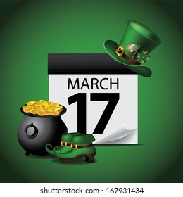 March 17 St. PatrickÃ¢Â?Â?s Day calendar. EPS 10 vector, grouped for easy editing. No open shapes or paths.