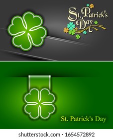 March 17 St. Patrick Day poster. A cloverleaf and greeting inscription in green colors. Vector illustration