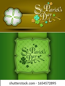 March 17 St. Patrick Day poster. A cloverleaf and greeting inscription in green colors. Vector illustration