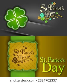 March 17 St. Patrick Day poster. A cloverleaf and greeting inscription in green colors. Vector illustration