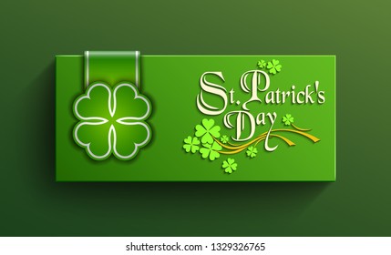 March 17, St. Patrick's Day, St. Patrick Day poster. A cloverleaf and greeting inscription in green colors. Vector illustration
