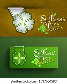 March 17, St. Patrick's Day, St. Patrick Day poster. A cloverleaf and greeting inscription in green colors. Vector illustration