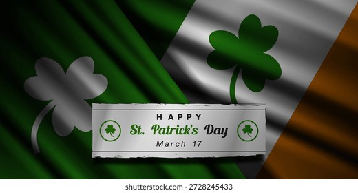 El 17 De Marzo Es El Día De San Patricio. Bandera de Clover e Irlanda. Ideal para tarjetas, Anuncios, carteles, redes sociales y más. Fondo verde.  