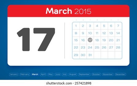March 17, vector daily calendar, flat design, 2015
