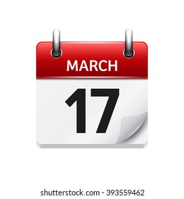 March 17. Vector flat daily calendar icon. Date and time, day, month. Holiday.