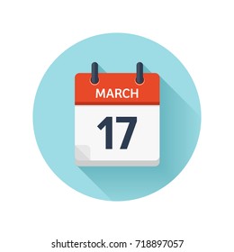 March 17. Vector flat daily calendar icon. Date and time, day, month 2018. Holiday. Season.
