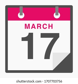 Calendario de iconos planos del 17 de marzo aislado en fondo blanco. Ilustración del vector