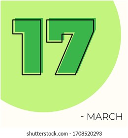 17 de marzo Calendario moderno aislado en fondo blanco. Ilustración vectorial. Colores verdes 