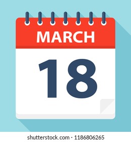 March 18 - Calendar Icon - Vector Illustration