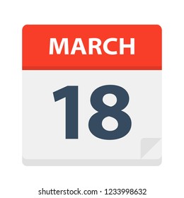 March 18 - Calendar Icon - Vector Illustration