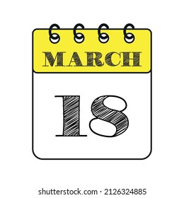 Icono del calendario del 18 de marzo. Ilustración vectorial en estilo plano.
