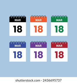 March 18 calendar reminder. 18th March Date Month calendar icon design template.