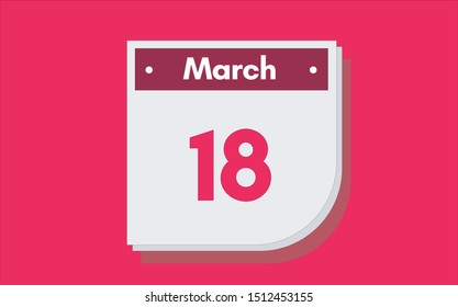 March 18th calendar icon. Day 18 of month. Vector illustration.