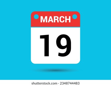 March 19 Calendar Date Flat Icon Day 19 Vector Illustration