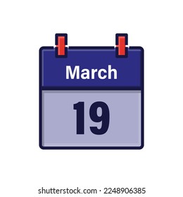 March 19, Calendar icon. Day, month. Meeting appointment time. Event schedule date. Flat vector illustration.