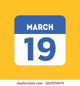 March 19 calendar icon flat. International client day. Blue, yellow, white color date sign